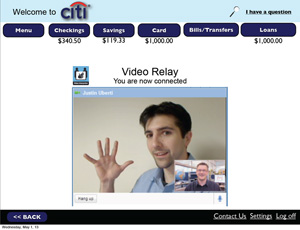 Screenshot of accessible online banking interface showcasing Video Relay Service feature for the deaf; links to larger version of same image